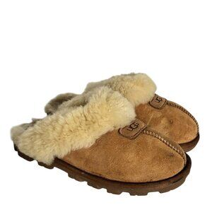 UGG Coquette Shearling Scuff Slippers Women's 7 Chestnut Tan Brown Slip On